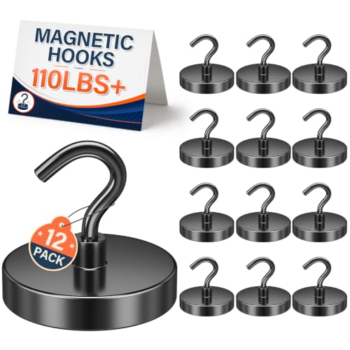 Image of FINDMAG 10 Pack Black Magnetic Hooks, 110LB+ Heavy Duty Magnets with Hooks