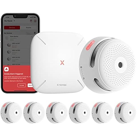 X-Sense XS01-M ProConnected Rauchmelder mit SBS50 Basisstation, Funkrauchmelder-Heimsicherheitssystem, fotoelektrischem Feuermelder vernetztbar, kompatibel mit X-Sense Home Security, 6 Stück Cover