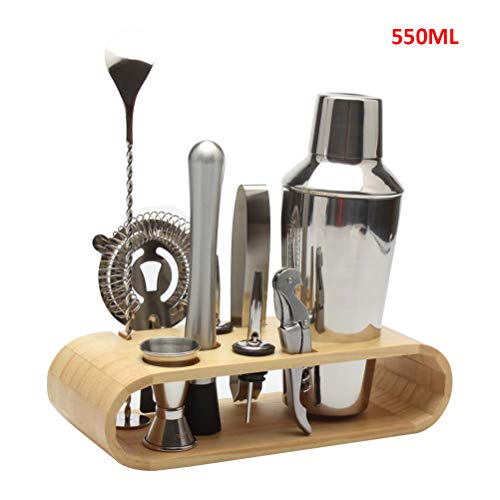 LQMILK Cocktail Shaker Set Mixology Bartender Kit Cocktail Mixer Set con espositore in Legno Set Regalo Cocktail, 750ML Cocktail Shaker Pinze per Ghiaccio, Apribottiglie per Birra e Vino
