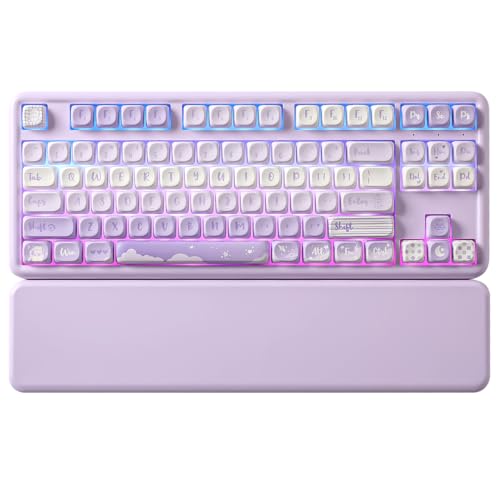YUNZII B87 Teclado Mecánico Inalámbrico, QMK/Via Custom Teclado de Juego TKL Diseños,BT/2.4G/USB-C Teclado Enchufable En Caliente, Teclado RGB con Wrist Rest para Win/Mac (Purple, Milk v2)