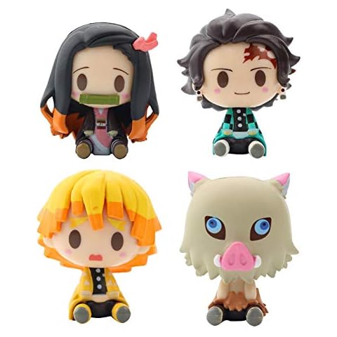Mini Anime Figure,Cute Japan Anime Figure,Demon Slayer Figure ,Car Home DecorationTanjiro Zenitsu Nezuko Inosuke,1.77 Inch Cute Doll,Collectible Toy For Kids Table Office Car Collection Stunning(4pcs) Cover