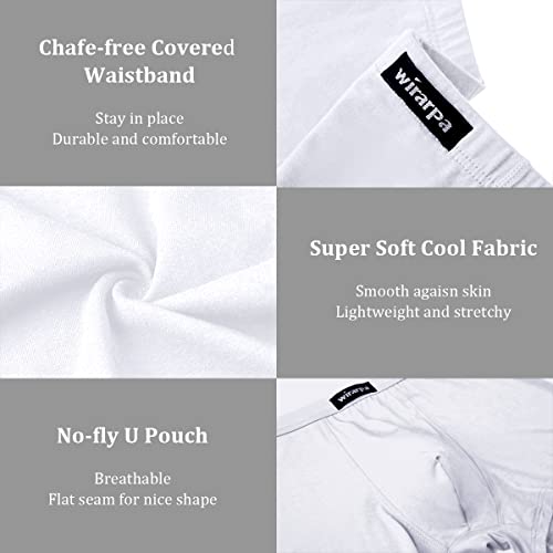 Wirarpa Men's Soft Stretchy Underwear Modal Microfiber Trunk Briefs Covered Waistband Short Leg 4 Pack White, Large #TOP3