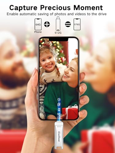 Gulloe 512GB Flash Drive Intended for iPhone, Plug and Play, No Application Required, Memory Stick Storage for Photos and Videos Backup, Compatible with iPhone iPad Android PC (Metal Silver)