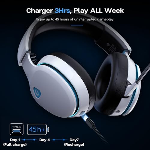 Image of AOC 2.4GHz Wireless Gaming Headset for PS5, PS4, PC, Switch, 45Hr, White | Bluetooth 6.0 Gaming Headphones with Noise Canceling Mic, 7.1 Virtual Surround, Great for Fortnite & Call of Duty /FPS Gamers