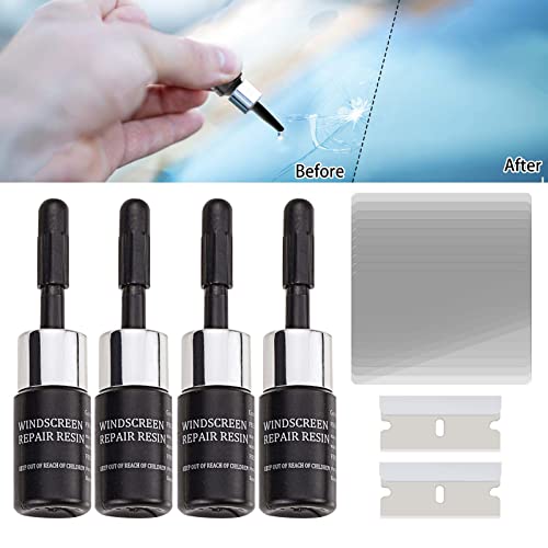zeBrush Windshield Repair Kit, Car Windshield Repair Resins Tools for Fix Chips and Cracks, Bulls-Eye, Star-Shaped and Half-Moon Cracks 4 Bottles