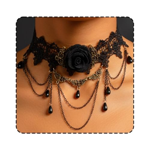 Fashband Gargantilha de renda de flores, colares góticos pretos, para festa de Halloween, fantasia de corrente para mulher, b