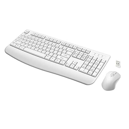 Wireless Keyboard and Mouse Combo, Full-Sized 2.4GHz Wireless Keyboard with Comfortable Palm Rest and Optical Wireless Mouse for Windows, Mac OS PC/Desktops/Computer/Laptops (White)