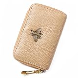 imeetu RFID Credit Card Holder, Small Leather Zipper Card Case Wallet for Women (Lite,Khaki)
