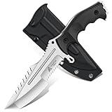 Freelander Fixed Blade Knife D2 Steel, Full Tang Survival Knife with Kydex Sheath, Outdoor Bushcraft Knives with Ergonomic Handle, Camping Survival Knives for Men, Plain & Serrated Edge