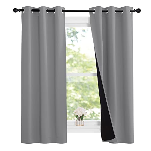 Image of NICETOWN Noise and Lights Block Out Curtains, Thermal Insulated 100% Blackout 2-Layer Lined Drapes, Noise Cancellation Window Draperies for Dining Room (Silver Grey, 2 Panels, 37-inch W by 63-inch L)