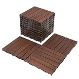 FRESGARD, 10Pcs Acacia Interlocking Tiles Patio 12'x12'x0.94', Wood Flooring Carpet Squares, Waterproof, Decor Flooring Tiles for Outdoor & Indoor - Dark Brown Wood Color
