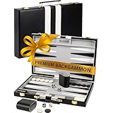 Backgammon Sets for Adults – 15-Inch Black PU Leather Board Game Set – Classic...