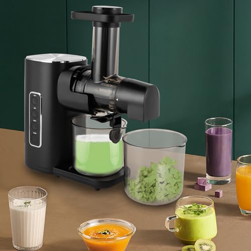 Begoniape Spremiagrumi automatico, 150 W, spremiagrumi in plastica con filtro, per casa, amido di centrifuga regolabile, frutta con 2 tazze da 0,6 l