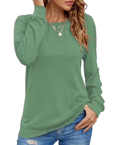 Cuptacc Damen Langarmshirt Bequemes Warm Rundhalsausschnitt Falten...