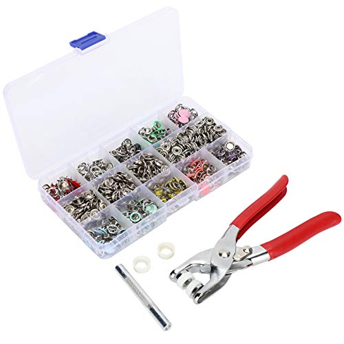 Kit de Sujetadores Snap, 804pcs Snap Fasteners Kit Botón de Coser Máquina Presionando la Mano Presionando Herramientas de Alicates de 9.5 Mm Kit de Botón Snap Botones de Operación Fácil para Ropa