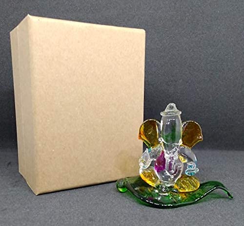 Ganesha Leaf Crystal Glass | Hand Made | For Luck, Peace And Prosperity| For Car And Pooja Room, Gifting To Friends (Munimji Ganesha) #TOP4