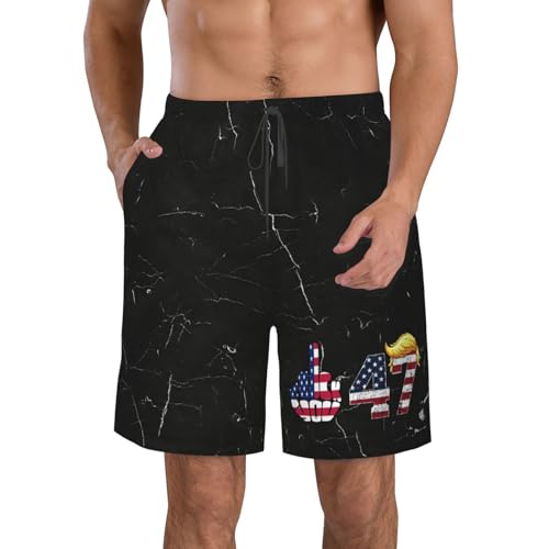 Fu47 Fuck Tru-mp 47 Flag FDT-2025 Men's Swim Trunks with Mesh Lining Quick Dry Bathing Suit Swimwear Board Shorts