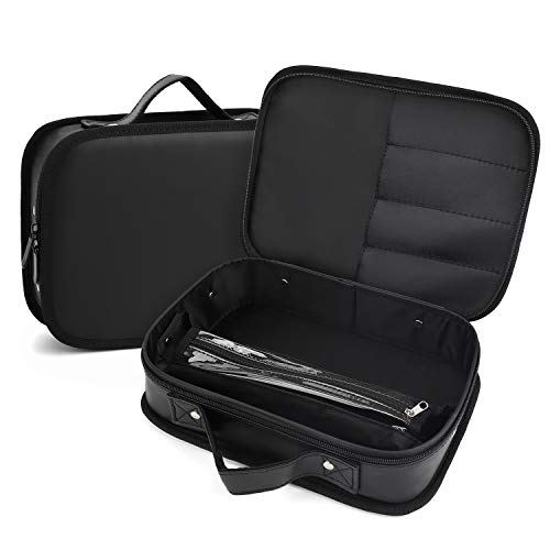Segbeauty Barber Tool Bag, PU Leather Travel Makeup Toiletry Carrying Case, Hair Styling Cutting Grooming Kit Storage Organizer for Clippers Shears Combs Cosmetics Salon Beauty Supplies