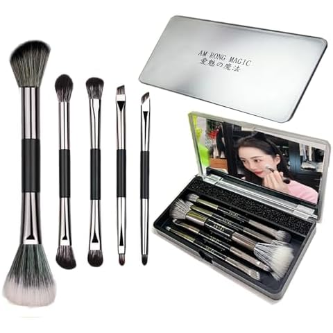 Travel Makeup Brush Set with Mirror- Pack of 10 Pcs Mini Makeup Brushes ， Necessary Combination for Daily Makeup.Foundation Concealer Blush Eyeshadow Contour Powder Eyebrow Brush Set Cover