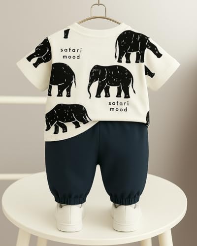 Image of Googo Gaaga Printed T-shirt with Printed Jogger Pant for Boys - Cotton Clothing Set for Baby Boy | Soft Fabric Half Sleeves Tshirt | Regular Fit Kids Outfit | Full Pant