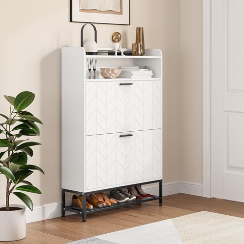 YITAHOME Armoire à Chaussures Autoportante avec 2 Tiroirs Rabattables, Rangement en Bois avec Étagère Ouverte pour Salon, Entrée, Couloir – Image 4
