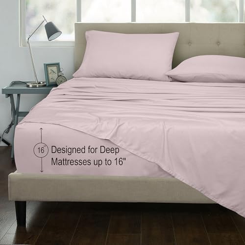 ROYALE LINENS 300 Thread Count 100% Long Staple Combed Cotton Sheet Set - 4 Piece Full Bed Sheets - 1 Fitted, 1 Flat, 2 Pillow Cases -Soft Cool & Crisp Sheet Set (Full, Lavender) - Thumbnail 5