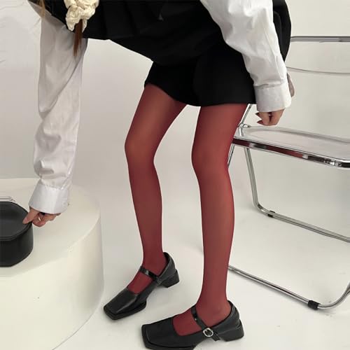 Image of Women Solid Candy Colored Thin Seamless Pantyhose Spring and Semi Opaque Colorful Elastic Footed Tights Stockings