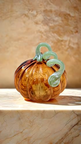 LIVIDUS Handblown Glass Pumpkin Lamp – Decorative Illuminated LED...