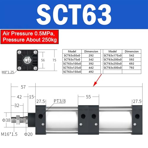 Vérin pneumatique multi-positions SCT63 course 100 mm - 2