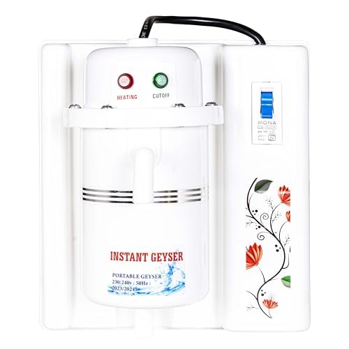 Image of TEKCOOL 1L instant portable water heater /geyser (Fitted with MCB) Instant Running Water Heater ABS Plastic, Auto Cut Off and Manual Reset, Inlet and Outlet Thread (WHITE-ORANGE)