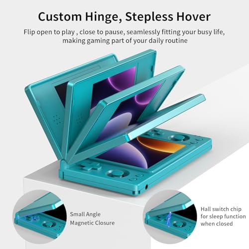 Image of Daxceirf RG DS Flip Retro Handheld Game Console, RGDS 4.0 Inch Dual IPS Touch Screen Android 14 System 4000mAh Battery 3+32GB(RG DS-Blue)