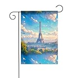 Design unique : la peinture à l'huile BROLEO Paris Tour Eiffel imprimé drapeau de jardin à l'extérieur est double face, visible des deux côtés, et le texte est correctement lu des deux côtés. Le tissu est transparent, résistant aux intempéries et à la décoloration. Utilisez nos drapeaux décoratifs double face de haute qualité pour éclairer votre espace extérieur.