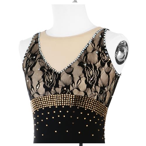 Vestido De Patinação Artística Feminino, Adulto Competição Desempenho Sem Mangas Em Torno Do Pescoço