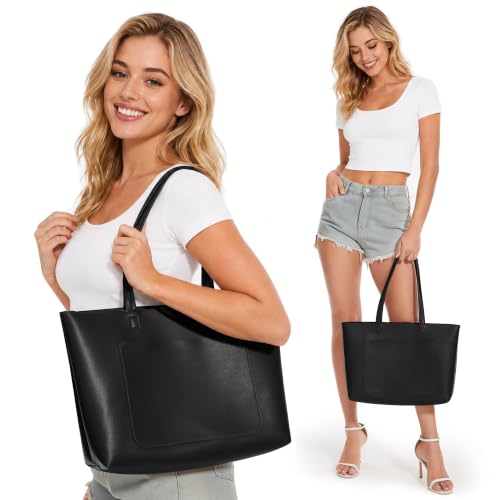 Image of KALIDI Tote Bag Zipper Shoulder Bag Vegan Leather Purses Satchel for Women | Large Casual Handbag for Work Commuting Dating College Everyday