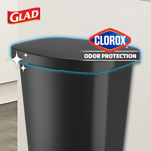 Image of Glad Premium 13 Gallon Trash Can with Clorox Odor Protection | Plastic Kitchen Waste Bin | Hands Free with Stainless Steel Foot Pedal and Garbage Bag Rings, Black