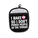 LEVLO Funny Baker Gifts I Bake So I Don't Punch People in The Throat Oven Mitt Cupcake School Graduation Gift (I Bake So I Don't Punch People in The Throat)