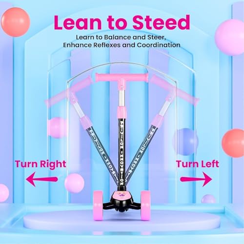 Image of PRIVILON Global 3 Wheel Kick Scooter for Kids of Age 3-12 Years, All PU 3 Wheel 4 Level Height Adjustment, Light Weight 50kgs Weight Capacity for Kids (Pink, PVC)