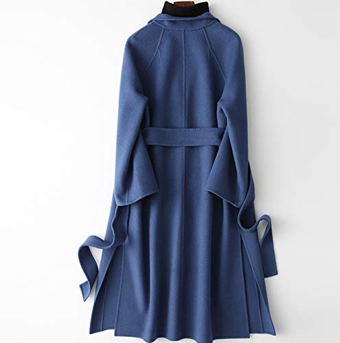 Womens Wool Coats Cashmere Trench Autumn Winter Solid Color Slim Warm Long Overcoat Cardigan Jackets Outwear with Belt,Blue,S3