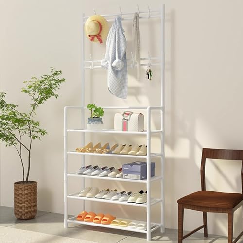 SKW 玄関シューズラック L字型 組み立て簡単 大容量 省スペース おしゃれ 靴棚 (ホワイト, 幅60cm (5層))