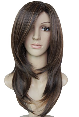 wigbuy Long Layered Shoulder Length Wig Highlights Synthetic Hair Fiber Highlight Multicolor Wigs for Women (4AH27/30)
