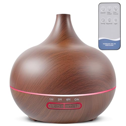 Diffuseur d’Huiles Essentielles 500ml, Humidificateur D’Air Silencieux, 7 Couleurs LED, Minuterie, ArrêT Automatique, pour Chambre Salon Bureau