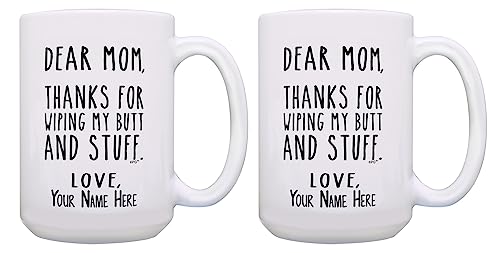 Mom Gift Set Thanks Love Custom Name Mom Daughter Mom Son Gifts 2 Pack Personalized 15oz Ceramic Coffee Mugs