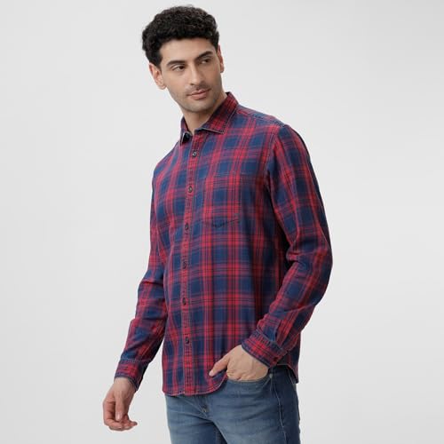 Image of BASICS 100% Cotton Checked Shirt for Men | Slim Fit | Everyday Smart Casual Wear | Full Sleeve