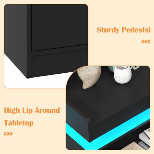 Image of jiteentarou 7 Drawer Dresser with Charging Station and LED Lights, Modern Chest of Drawers with Power Outlet, Organizer Cabinet for Bedroom, Living Room, Entryway, Black