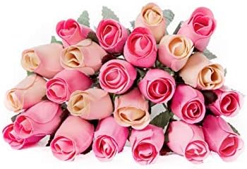 24 Realistic Wooden Roses - Pink and Cream Rose Buds - Shades of Pink