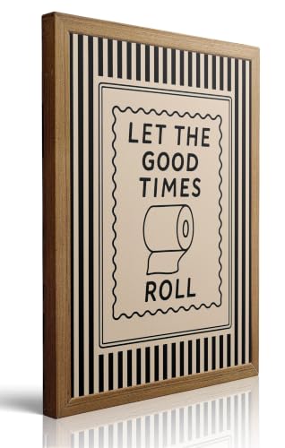 EVFYPS Framed Funny Bathroom Wall Art, Let The Good Times Roll Canvas Wall Decor Painting, Humorous Toilet Quote Artwork Poster Print Picture for Modern Farmhouse Bathroom Laundry room 16X24 in