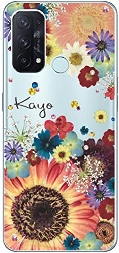 OPPO Reno5 A ケース オッポ リノ5A カバー ラインストーン らふら 名入れ 押し花風 フラワーアレンジカラフル