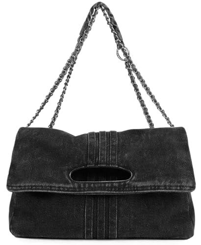 Farcauo Denim Purse for Women Jean Purses Black Women's Denim Tote Bag Jean Shoulder Bag Large Crossbody Bags