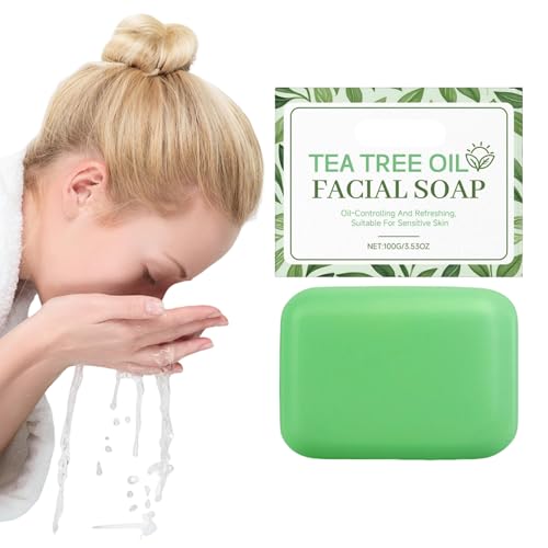 Jabón facial con de árbol de té, limpiador facial hecho a mano para baño natural, jabón en barra natural de 100 g, para hombres, mujeres, bebés, niños, viajes en casa, salud, hogar