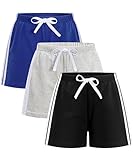 GFQLONG Toddler Boys Girls 3 Pack Cotton Running Athletic Shorts,Kids Summer Casual Fashion Soccer Shorts,Grey++Black+Blue 3-4T
